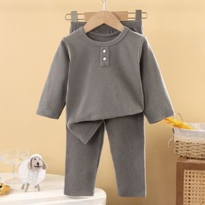 批发畅销儿童男童女童保暖柔软内衣居家服睡衣纯色两件套 - Product Image 3