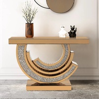 Table console en bois avec miroir décoratif en verre effet diamant écrasé, meubles miroir pour salon