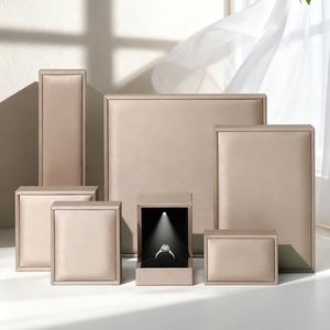 High-end Square PU Leather Jewelry Box with <b>LED</b> <b>Lights</b> for Rings Necklaces Earrings Display in Stock - Product Image 2