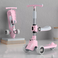 Trottinette en plastique pliable à un bouton, trois-en-un, avec musique, lumières, siège réglable en hauteur, roues en PU, alimentée par batterie, pour enfants de 2 à 12 ans
