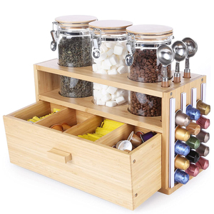 Dispensador de café organizador de té y café de bambú de lujo multifuncional para encimera con recipientes de vidrio y cajón de bolsitas de té - Product Image 1