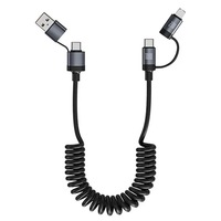Câble de données rétractable 2-en-2 de 100W pour voiture, compatible Apple Type-C Huawei 6A, 1,5 mètre, charge rapide