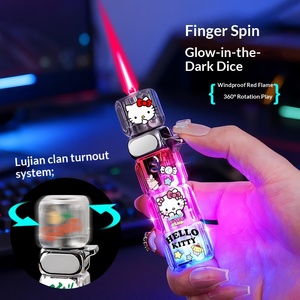 ไฟแช็คลูกเต๋าหมุนเรืองแสงแบบเติมได้ ลายการ์ตูน พร้อมเปลวไฟสีแดง - Product Image 3