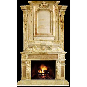 Antique large tall carved stone marble fireplace surround shelf mantel for sale