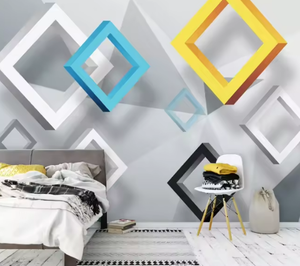 Hiện đại thân thiện với môi 3D hình học màu vuông bị chặn hình nền cuộn dễ dàng cho trang trí nội thất phòng tắm/hội thảo không thấm nước - Product Image 3