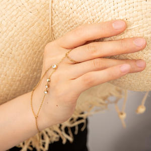 Pulsera de cadena de moda chapada en oro de 18 quilates con circonita cúbica, anillo de dedo, regalo de joyería para mujer - Product Image 1