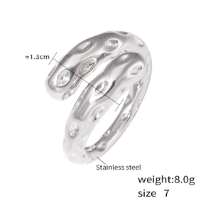 Anillo de Compromiso <span class=keywords><strong>Atila</strong></span> AJ-0222, Diseño Geométrico Irregular, Chapado en Oro de 18K, Acero Inoxidable, para Mujer - Product Image 2