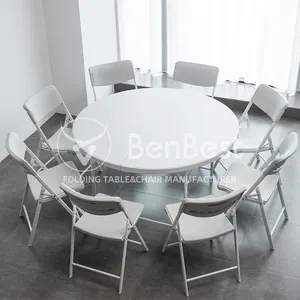 ベンジア8-10人6フィートパーティー屋外宴会イベント用の白い丸い折りたたみ式プラスチックテーブル