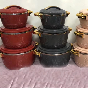 Elegant 3Pcs Insulated Food <strong>Warmer</strong> Set 2.5L 4.5L 6.5L Thermal Casserole Embossed <strong>Wheat</strong> Pattern Gold Trim Hot Party Serving Dish - Product Image 1