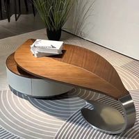 Table d'appoint italienne minimaliste de luxe léger, vintage, en forme de feuille, en bois massif de noyer, meuble de sol, table basse