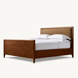 FERLY 2024 New Bed Bedroom Furniture Indoor Contemporary Style Solid Walnut Wood Bed Frame Fabric Panel Bed With Footboard