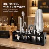 Ensemble de 16 pièces pour shaker à cocktails Boston avec support en bambou, kit d'outils de bar en acier inoxydable, couleur personnalisée, kit de fabrication de cocktails pour barman à domicile