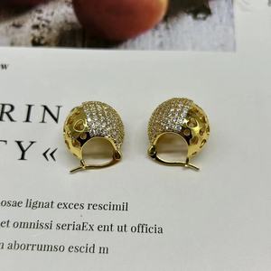 Golden <b>Sphere</b> Stud Earrings Micro Set Zircon Zinc Alloy Party Fashion Jewelry - Product Image 2