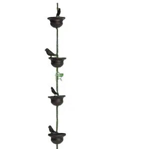 गटर छत की सजावट के लिए कप पर आउटडोर पक्षी धातु वर्षा श्रृंखला वर्षा पकड़ने वाला धातु जल निकासी वर्षा श्रृंखला डाउनस्पॉट उपकरण