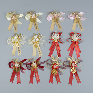 Corsages de mariage Dongchen Crafts, fleurs en soie rouge et or, pour mariées, mariés, officiels, VIP, décorations de cérémonie - Product Image 1
