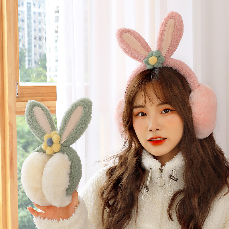Женские наушники с кроличьим бантом, складные наушники, Утепленные зимние теплые наушники для студентов