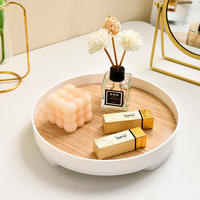 Organisateur décoratif en plastique et bois pour cosmétiques, plateau de rangement pour coiffeuse, comptoirs de cuisine et salle de bain, vaisselle en bambou pour aliments