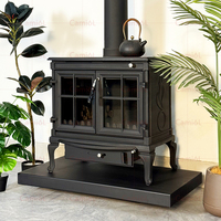 Grande cheminée à bois en fonte pour salon, moderne, pour se réchauffer, avec foyer et manteau décoratif, pour foyer au bois véritable