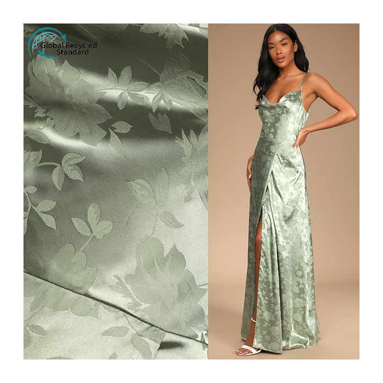 Eco-friendly Satin Fabric Evening Dress Patterns Dress Floral Silk Satin Fabric Recycled Jacquard Satin Fabric