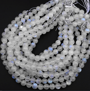 Piedra Lunar Arcoíris Natural Pulida Blanca, Cuentas Redondas Lisas de 13 Pulgadas para Joyería Femenina, Tobillera, Pulsera, Marca AMARA - Product Image 5