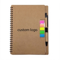 Carnet à spirale A5 personnalisé avec logo, couverture en kraft, fournitures de bureau et scolaires, papeterie avec autocollant et stylo, vente en gros