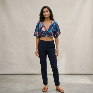 Blusa de Manga Corta con Cuello en V, Estampado Floral, Estilo Bohemio, Casual, para Mujer, Primavera-Verano, Holgada, de Rayón - Product Image 3