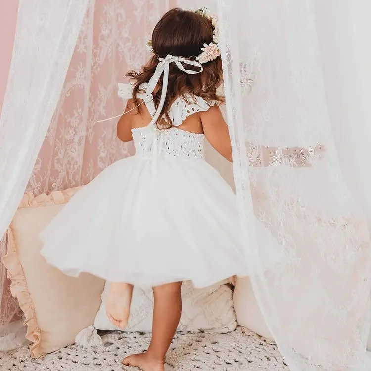 Children Princess Dress Flower Girl Wedding Dress Girl Lace Strap Mesh Pontoon Dress