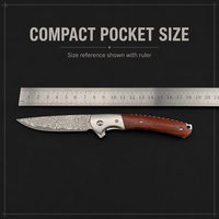 Couteau pliant en acier de Damas - Couteau de poche tactique EDC pour le camping et la chasse avec manche en bois