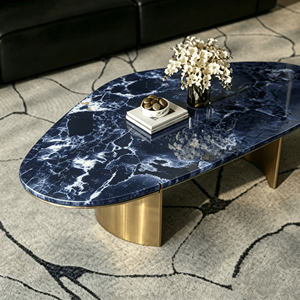 Comptoir de réception en marbre cannelé en <span class=keywords><strong>quartz</strong></span>, fait main, de forme libre, sculpté sur mesure, style européen moderne, écologique, ovale - Product Image 5