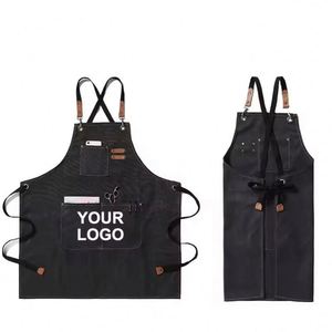 Delantales de Cocina de Lona con Logotipo, Delantales de Algodón para Chef, Uniformes Unisex para Camarero, Delantales Largos Comerciales para Cocina, Bar, Restaurante y Cafetería - Product Image 1