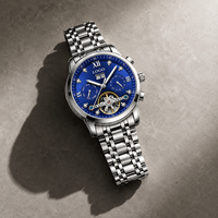 Reloj de Lujo para Hombre, Automático, Mecánico, Tourbillon, Esqueleto, con Diamantes, Correa de Acero Inoxidable, Cierre de Mariposa, Resistente al Agua 30M