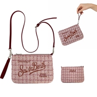 Tas Selempang Wanita Desainer Mewah Warna Pink Bahan Tweed, Tas Bahu Messenger Kain Tweed untuk Wanita, Tas Kosmetik Fashion