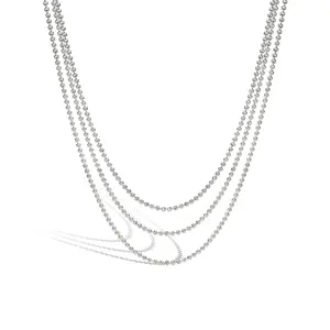 Dylam Elegance Simplicity Design S925 Silver Rhodium Plated Multiple Layer Beaded Necklace for Women Dress Up Accessories