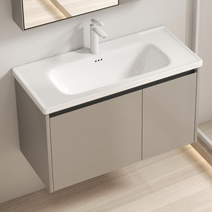Meuble sous-vasque de salle de bain simple en blanc avec rangement, tiroirs et miroir - Product Image 4