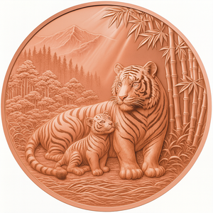 Pièce de monnaie ronde personnalisée en <span class=keywords><strong>cuivre</strong></span> fin 999 de 5 oz, motif <span class=keywords><strong>Famille</strong></span> de tigres avec surface en relief profond, design unique et délai de livraison rapide, faible MOQ - Product Image 4