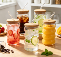 Gobelets en verre borosilicate de haute qualité, design créatif, 300 ml et 400 ml, disponibles en gros, avec couvercle en bambou et paille en verre