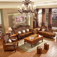 Europäisch 123 Kostenlose Kombination Sektional-Sofa-Set echtes Leder mit Massivholz geschnitztem Rahmen Heim Hotel Wohnzimmer Möbel