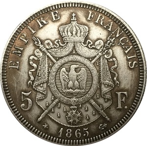 Répliques de pièces commémoratives françaises 1867, France antique, 5 francs, pièce plaquée argent, <span class=keywords><strong>NAPOLÉON</strong></span> III - Product Image 6