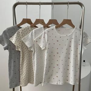 T-shirt d'été pour femme à manches courtes, imprimé, en pur coton, coupe ajustée, haut de pyjama tendance, vente chaude - Product Image 1