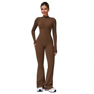 Combinaison moulante à manches longues et fermeture éclair pour femme, taille haute, couleur unie, en Spandex et Polyester, effet ventre plat, idéale pour le yoga - Product Image 3