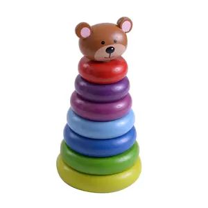 Good Quality Creative Pretend Educational Toys Tower Block Bear Wooden Stacking Game Toy For Kids