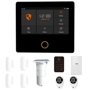 Tuya Smart Wireless Wi-Fi GSM Painel de alarme de segurança doméstica com sensor de porta e sensor de movimento externo com tela de toque de 4,3"