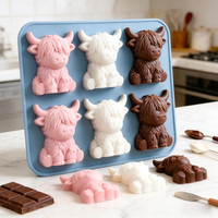 Molde de silicona reutilizable 3D de vaca de las Tierras Altas para cubitos de hielo, mini moldes de chocolate y cacao con forma de vaca, lindos moldes de animales para hacer cubitos de hielo