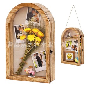 Cadre photo en bois pour la maison, cadre de rangement à rabat en bois pour fleurs séchées, décoration murale en bois massif pour salon - Product Image 1