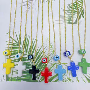 NG1076 perlindungan 18k berlapis emas Multi warna lampu kerja kaca mata jahat manik kubus dan salib jimat liontin rantai kalung - Product Image 2