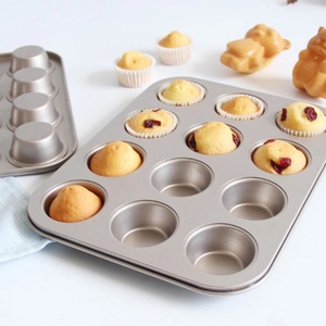 12 Cup Carbon Steel <b>Bakeware</b> Round Cookie Trays Non Stick Cheese Base Baking Cup Golden Metal Cake Trays Pan - Product Image 1