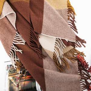 Dr.Wool 130*170CM Moderne karierte Wolldecke Einfaches koreanisch inspiriertes gewebtes Design 100% Wolle 380g/m² Quasten wurf für das Home Festival - Product Image 6