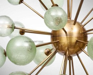 Lustre Sputnik en verre et laiton de style mid-century des années 1950, luminaire de plafond rétro pour salle à manger, salon, décoration intérieure - Product Image 4