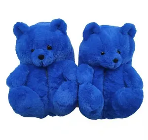 Eğlenceli sevimli hayvan kış kürk ev kadın terlik bayanlar oyuncak ayı peluş Unisex kahverengi moda terlikler örgü astar kapalı kullanım ile - Product Image 3