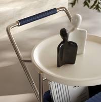 Table d'appoint roulante de luxe italienne, style moderne minimaliste crème pour salon